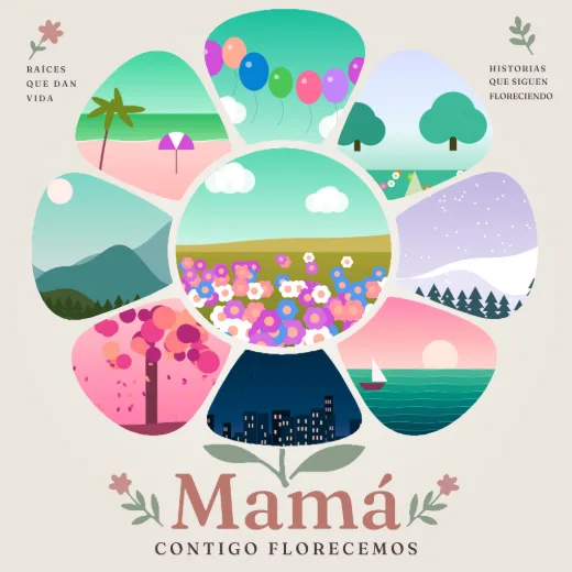 Diseño «Donde florecemos» de Día de las Madres, hecho con el motor de la app y fotos de demostración ilustradas